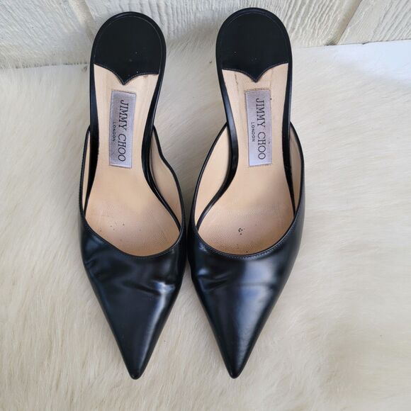 Jimmy Choo slip on pointed toe heels mules  black size 39 / US size 9 - Picture 1 of 10